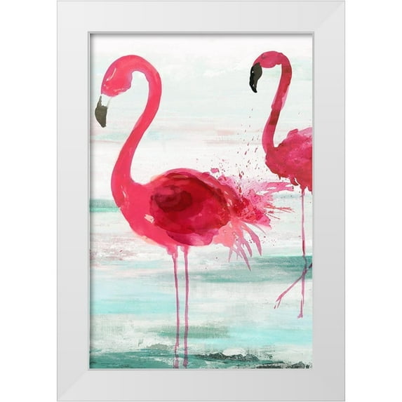 Wilson, Aimee 23x32 White Modern Wood Framed Museum Art Print Titled - Beach Flamingoes