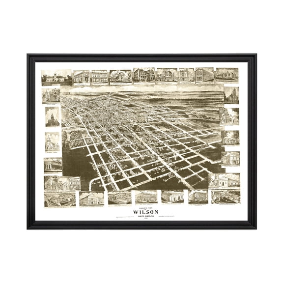 Wilson Art, 1908 Vintage Map of Wilson North Carolina, NC History Wall Decor Gift, Old Wilson Map - 24" x 18" Black Framed Print