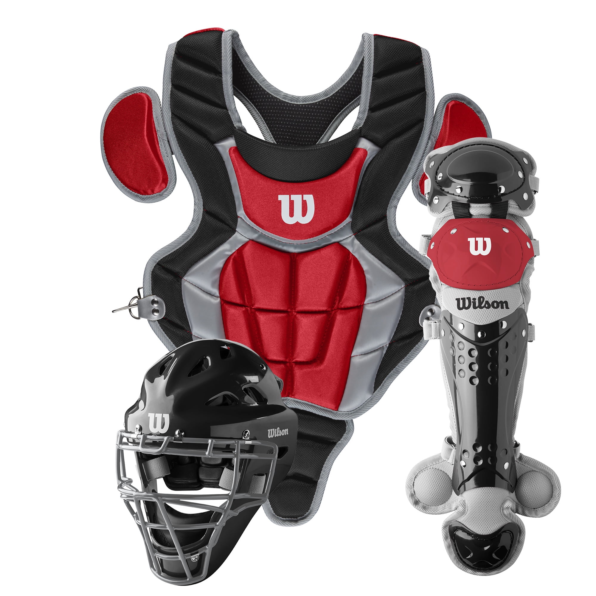 Wilson C200 Youth Catchers Gear Kit, Black and Scarlet Red