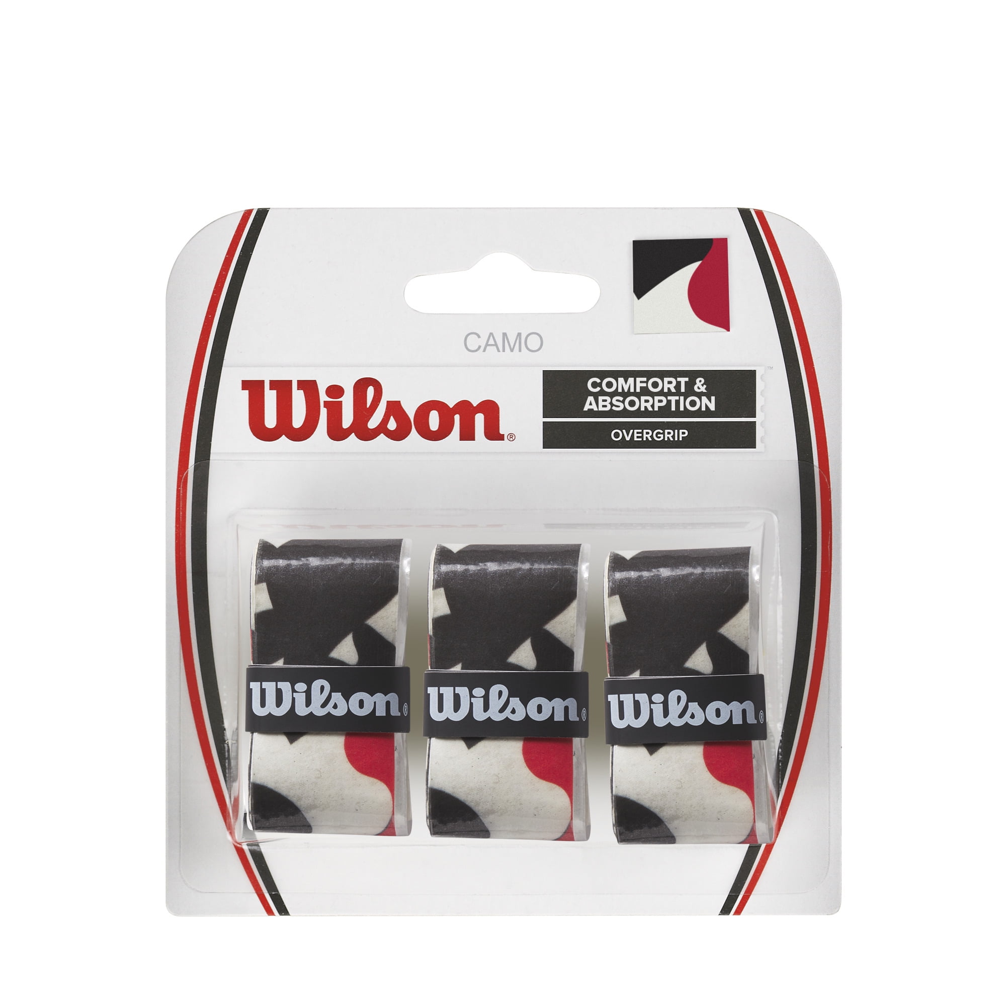 Wilson Camo Overgrip Racquet Sport Grips, Red/White/Blue Camo, 3 Pack