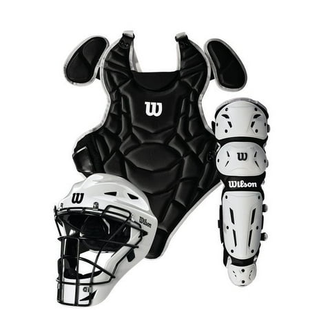 wilson ez gear 2.0 catcher’s gear kit - black, large/x-large (ages 7-12)