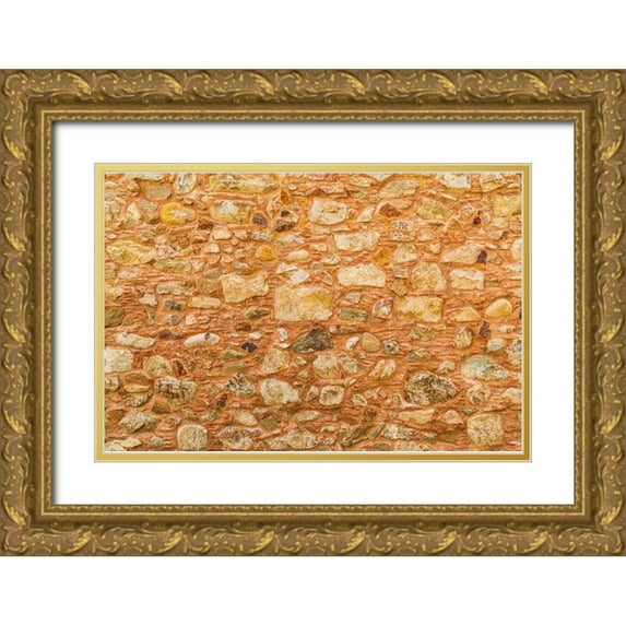 Wilson, Emily 14x11 Gold Ornate Wood Framed with Double Matting Museum Art Print Titled - Messina Province-Caronia Stone wall in the medieval hilltop village of Caronia
