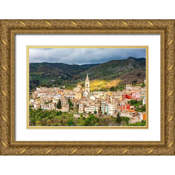 Wilson, Emily 14x11 Gold Ornate Wood Framed with Double Matting Museum Art Print Titled - Messina Province-Novara di Sicilia The medieval hill town of Novara di Sicilia
