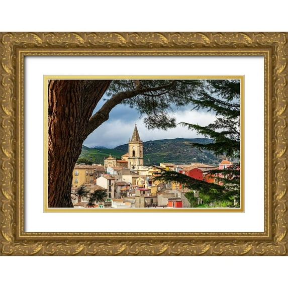 Wilson, Emily 14x11 Gold Ornate Wood Framed with Double Matting Museum Art Print Titled - Messina Province-Novara di Sicilia The medieval hill town of Novara di Sicilia