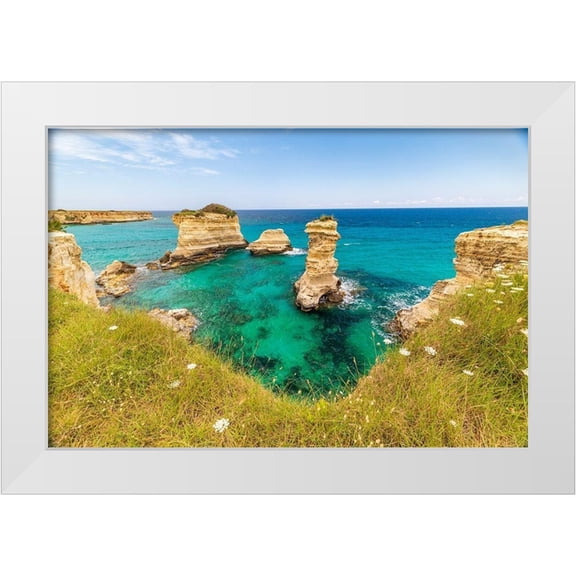 Wilson, Emily 14x11 White Modern Wood Framed Museum Art Print Titled - Italy-Apulia-Province of Lecce-Melendugno The Faraglioni of Torre SantAndrea