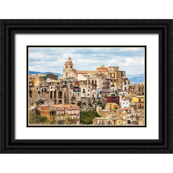 Wilson, Emily 18x13 Black Ornate Wood Framed with Double Matting Museum Art Print Titled - Enna Province-Centuripe The ancient hill town of Centuripe in eastern Sicily