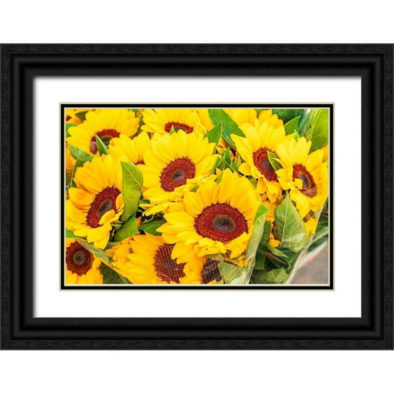 Wilson, Emily 32x23 Black Ornate Wood Framed with Double Matting Museum Art Print Titled - Italy-Apulia-Metropolitan City of Bari-Locorotondo Sunflowers for sale in an outdoor market