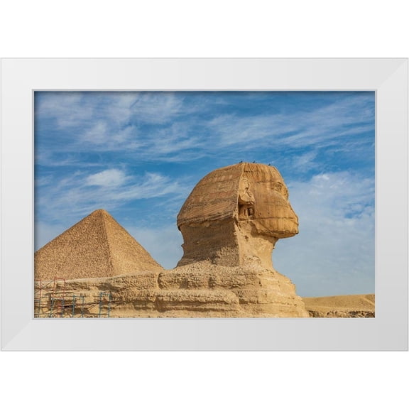Wilson, Emily 32x23 White Modern Wood Framed Museum Art Print Titled - Africa-Egypt-Cairo Giza plateau Great Sphinx of Giza in front of the Great Pyramid of Giza