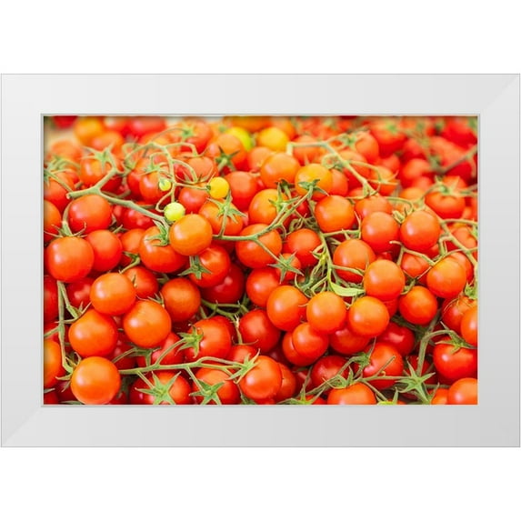 Wilson, Emily 32x23 White Modern Wood Framed Museum Art Print Titled - Italy-Apulia-Metropolitan City of Bari-Locorotondo Tomatoes for sale in an outdoor market