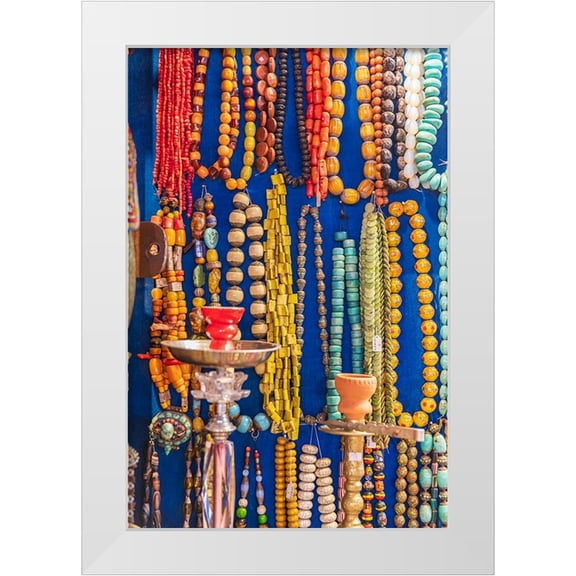 Wilson, Emily M. 11x14 White Modern Wood Framed Museum Art Print Titled - Middle East-Arabian Peninsula-Oman-Muscat-Muttrah-Beaded necklaces for sale at the Muttrah souk