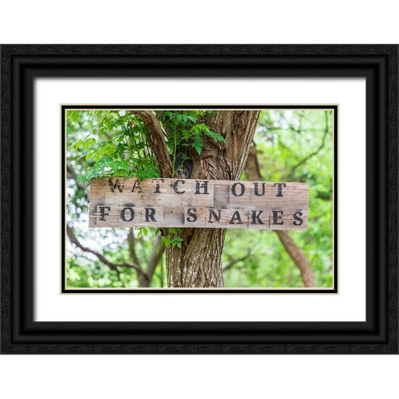 Wilson, Emily M. 14x11 Black Ornate Wood Framed with Double Matting Museum Art Print Titled - Castroville-Texas-USA-Sign warning snakes in the Texas Hill Country