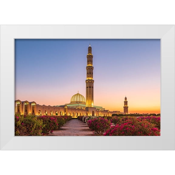 Wilson, Emily M. 18x13 White Modern Wood Framed Museum Art Print Titled - Middle East-Arabian Peninsula-Oman-Muscat-Sunset view of the Sultan Qaboos Grand Mosque in Bawshar