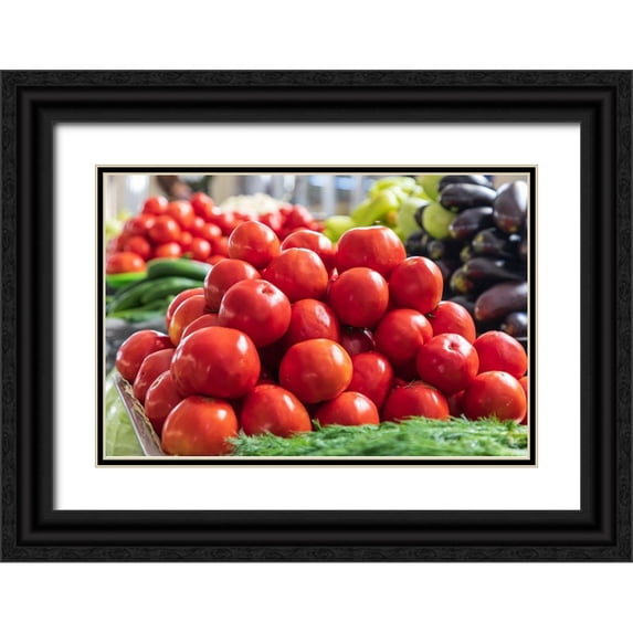 Wilson, Emily M. 24x17 Black Ornate Wood Framed with Double Matting Museum Art Print Titled - Dushanbe-Tajikistan Fresh tomatoes for sale at the Mehrgon Market in Dushanbe