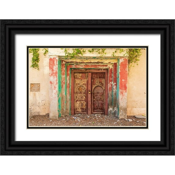 Wilson, Emily M. 24x17 Black Ornate Wood Framed with Double Matting Museum Art Print Titled - Middle East-Arabian Peninsula-Al Batinah South-Old carved wooden door on a building in Oman