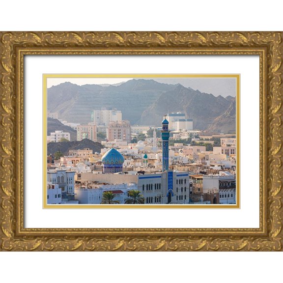 Wilson, Emily M. 24x17 Gold Ornate Wood Framed with Double Matting Museum Art Print Titled - Middle East-Arabian Peninsula-Oman-Muscat-Muttrah-Blue minaret and dome of a mosque in Muttrah