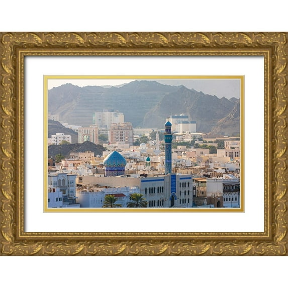 Wilson, Emily M. 24x17 Gold Ornate Wood Framed with Double Matting Museum Art Print Titled - Middle East-Arabian Peninsula-Oman-Muscat-Muttrah-Blue minaret and dome of a mosque in Muttrah