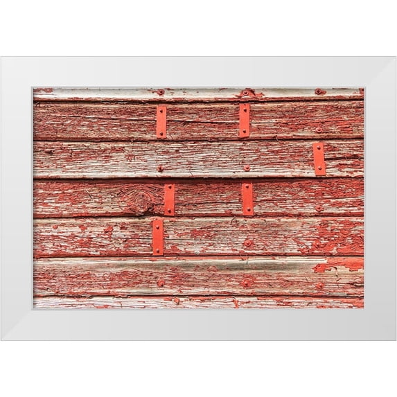 Wilson, Emily M. 24x17 White Modern Wood Framed Museum Art Print Titled - Latah-Washington State-USA-Peeling red paint on a weathered old barn