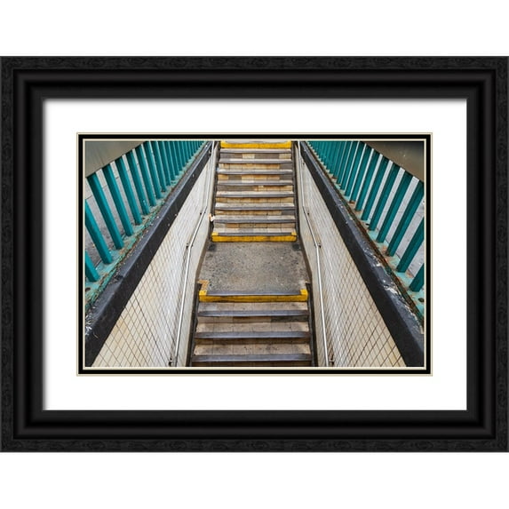 Wilson, Emily M. 32x23 Black Ornate Wood Framed with Double Matting Museum Art Print Titled - The Bronx-New York-USA Stairs descending to the subway