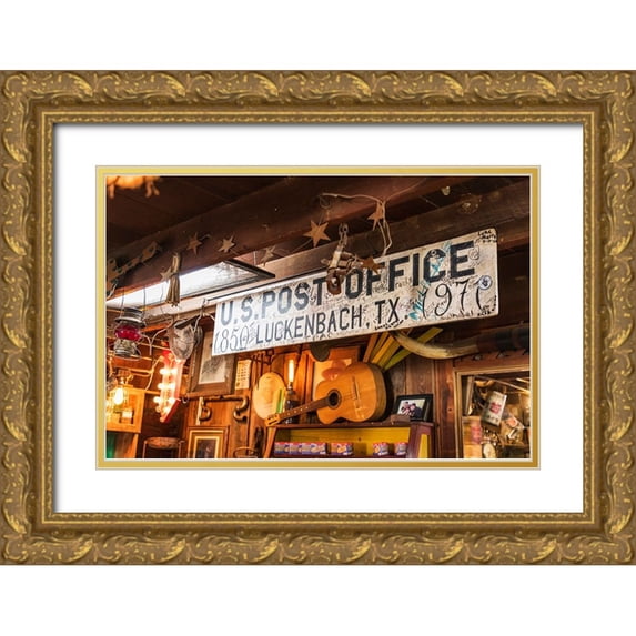 Wilson, Emily M. 32x23 Gold Ornate Wood Framed with Double Matting Museum Art Print Titled - Luckenbach-Texas-USA-Post office sign in a tourist shop in Luckenbach-Texas