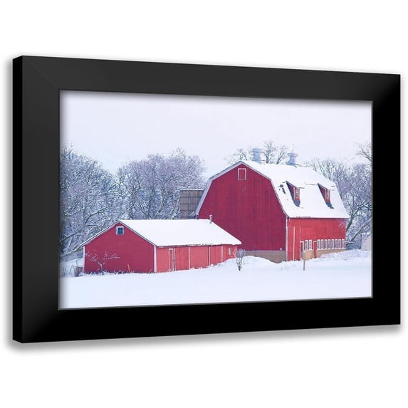 Wilson, Gerry 24x18 Black Modern Framed Museum Art Print Titled - Winter Red Barn