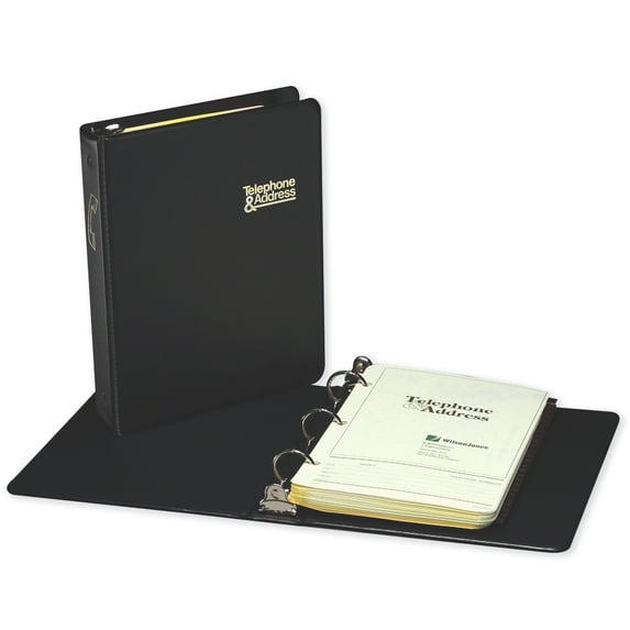 Wilson Jones 812 Telephone Address Book, Round Ring, 1", 1600 Entries, Black