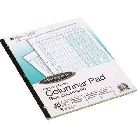Wilson Jones® Columnar Pad, Side Bound With Shaded Columns, 8 1/2" x 11", 3 Columns, 50 Sheets