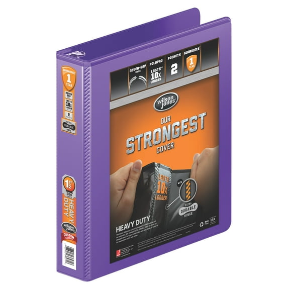 Wilson Jones Heavy Duty Round Ring View Binder with Extra Durable Hinge, 1 1/2", Purple