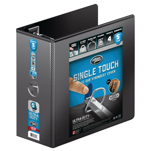 Wilson Jones Ultra Duty D-Ring View Binder, 5", Black (W86651PP2)