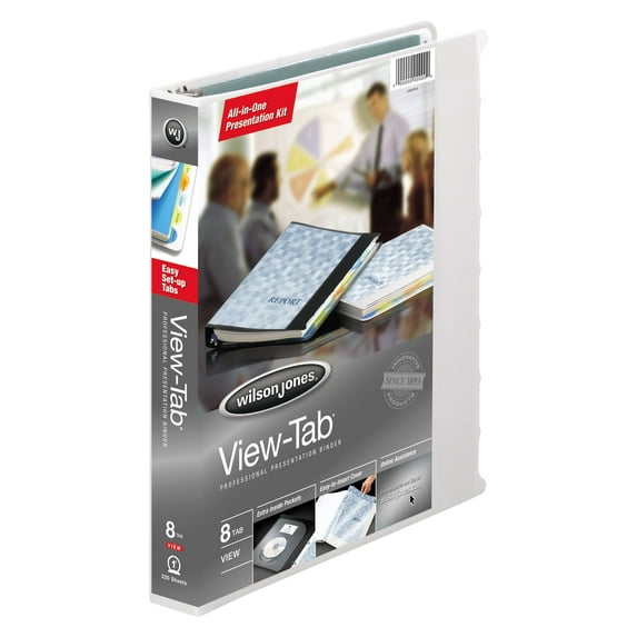 Wilson Jones View-Tab Presentation Binder, 8 Tab, Round Ring, 1", White