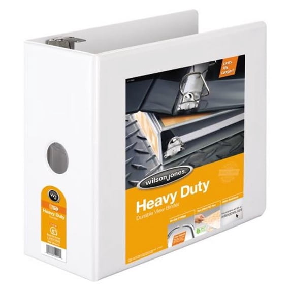 Wilson Jones W385-50WPP 5 In. Heavy Duty D-Ring View Binder, Locking Rings, White - Pack Of 2