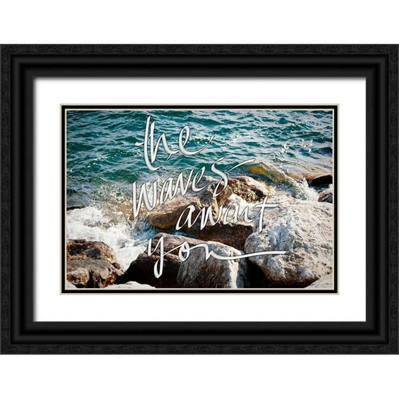 Wilson, Kali 24x17 Black Ornate Wood Framed with Double Matting Museum Art Print Titled - Wave Crashes