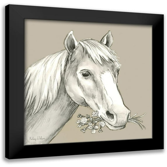 Wilson, Kelsey 12x12 Black Modern Framed Museum Art Print Titled - Watercolor Pencil Farm color III-Horse