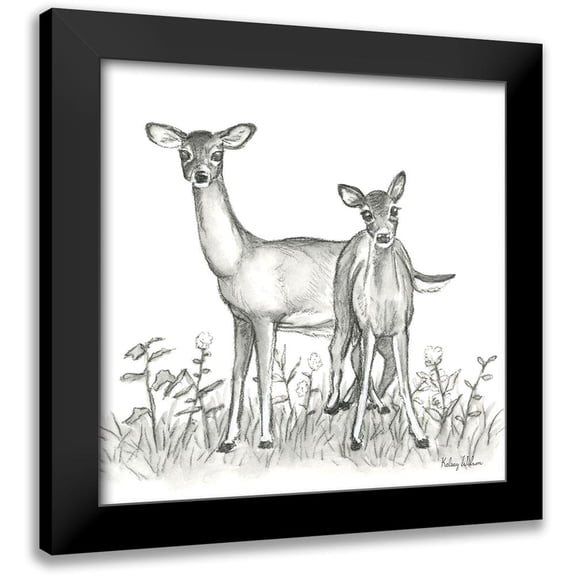 Wilson, Kelsey 12x12 Black Modern Framed Museum Art Print Titled - Watercolor Pencil Forest X-Deer Family