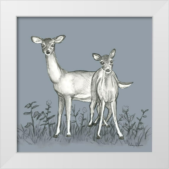 Wilson, Kelsey 12x12 White Modern Wood Framed Museum Art Print Titled - Watercolor Pencil Forest color X-Deer Family
