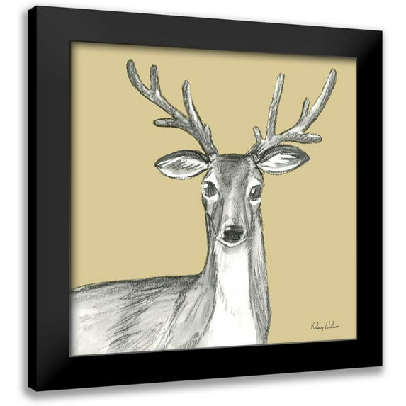 Wilson, Kelsey 15x15 Black Modern Framed Museum Art Print Titled - Watercolor Pencil Forest color VIII-Deer