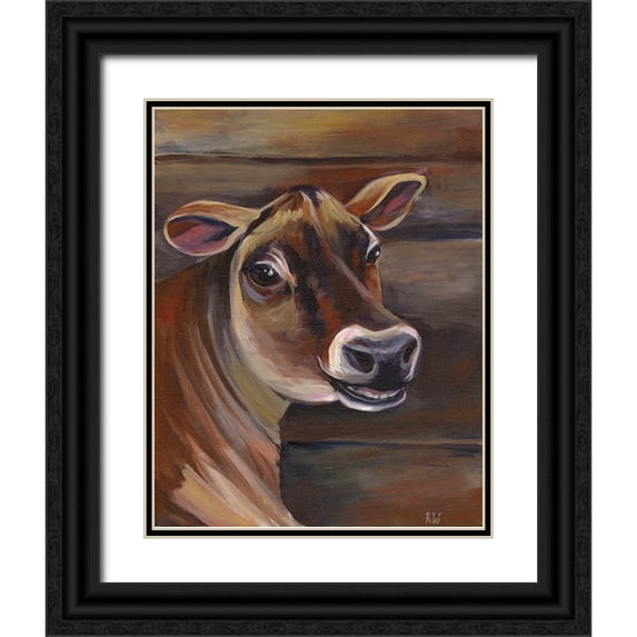 Wilson, Kelsey 15x18 Black Ornate Wood Framed with Double Matting Museum Art Print Titled - Barn Cow