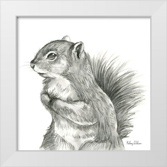 Wilson, Kelsey 20x20 White Modern Wood Framed Museum Art Print Titled - Watercolor Pencil Forest IV-Squirrel