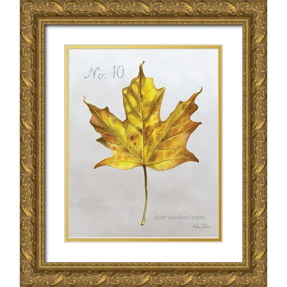 Wilson, Kelsey 20x24 Gold Ornate Wood Framed with Double Matting Museum Art Print Titled - Autumn Leaves on Gray I-Maple