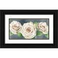 thumbnail image 1 of Wilson, Kelsey 24x14 Black Ornate Wood Framed with Double Matting Museum Art Print Titled - Ivory  Roses on gray landscape I, 1 of 4