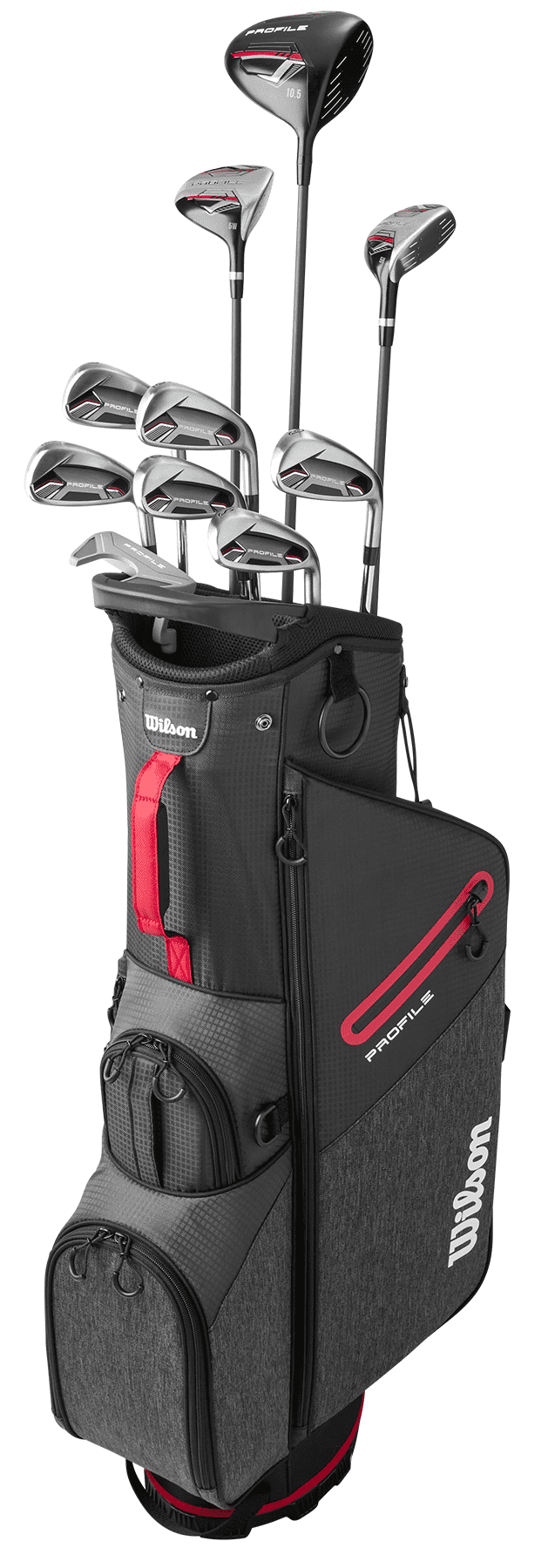 Wilson Men's Profile Golf Set With Stand Bag - Right Hand, Black/Red/Silver