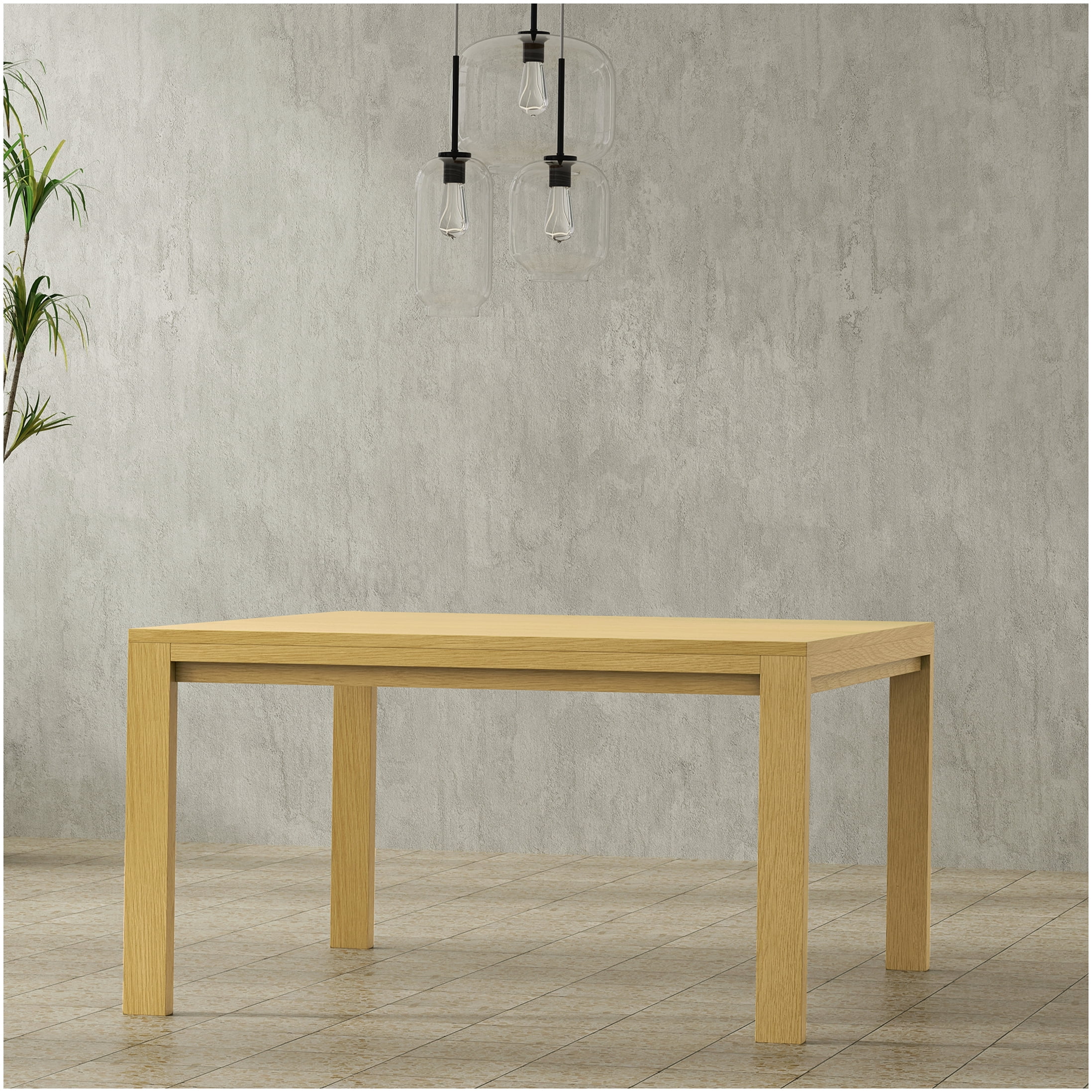 Solid Wood Oak Veneer Square Dining Table, 54 Inch Brown Table for ...