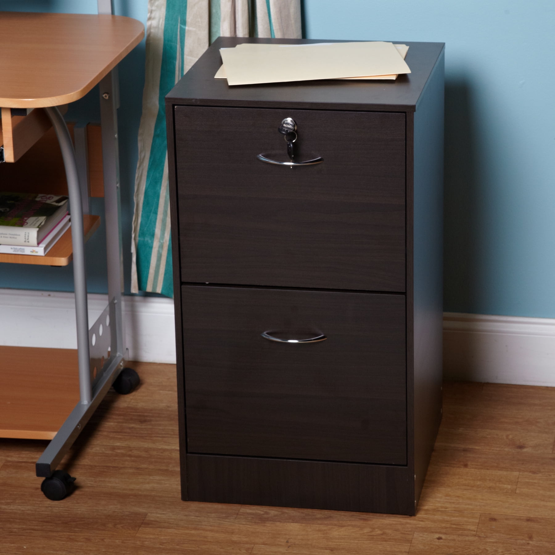Wilson Vertical Wood Lockable File Cabinet with 2 Drawers, Brown