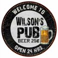 thumbnail image 1 of Wilson's Pub 14" Round Metal Sign Beer Bar Black Wall Decor Gift 100140039366, 1 of 1