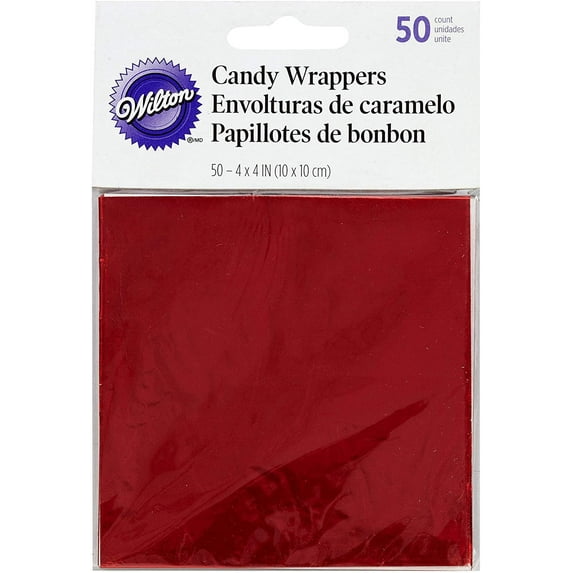 Wilton 1904-1198 Foil Wrappers, 4-Inch by 4-Inch, Red, 50-Pack