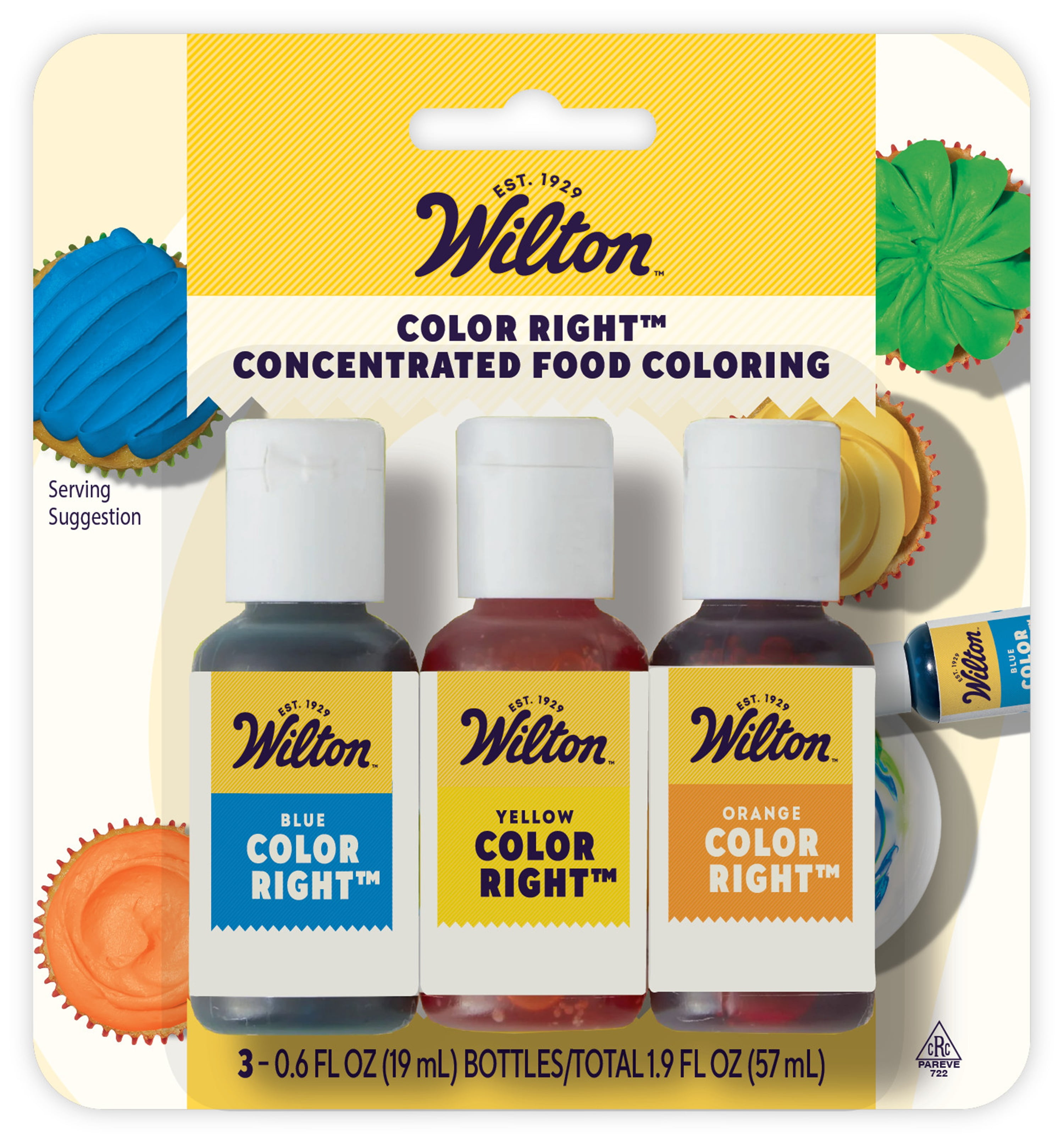 Wilton 3-Piece Color Right Concentrated Food Coloring Set, 1.92 oz. (Blue, Yellow, Orange)