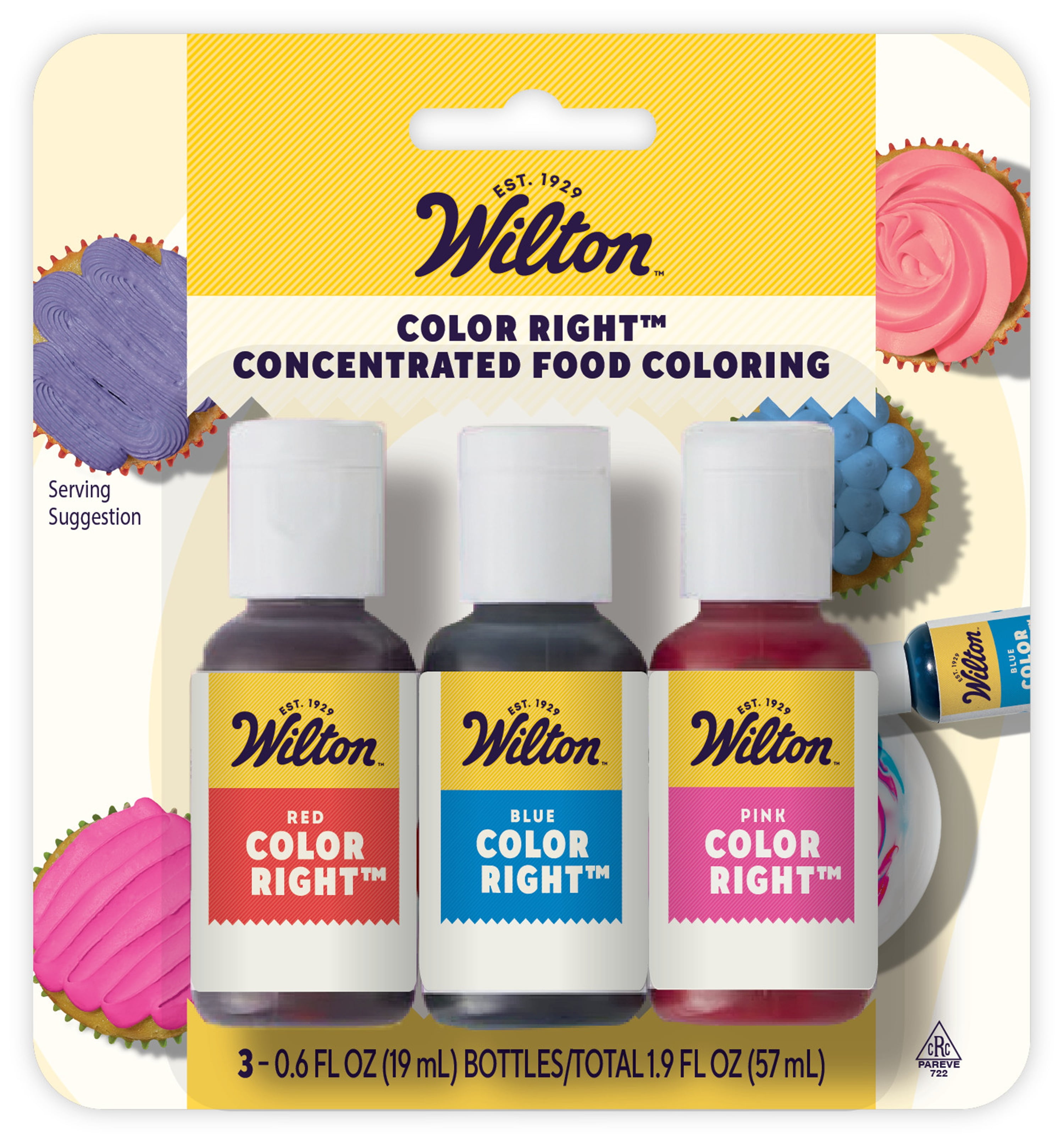 Wilton Color Right Food Coloring Set Concentrated for Baking & Cake Decorating No Taste 1 oz. 3 Bottles