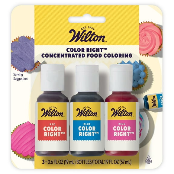 Wilton Color Right Food Coloring Set Concentrated for Baking & Cake Decorating No Taste 1 oz. 3 Bottles