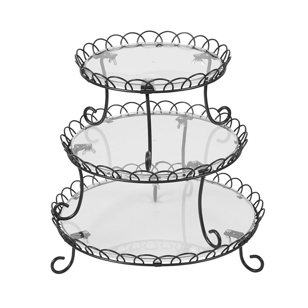 Wilton 3-Tier Black Wrought Iron and Glass Treat Stand