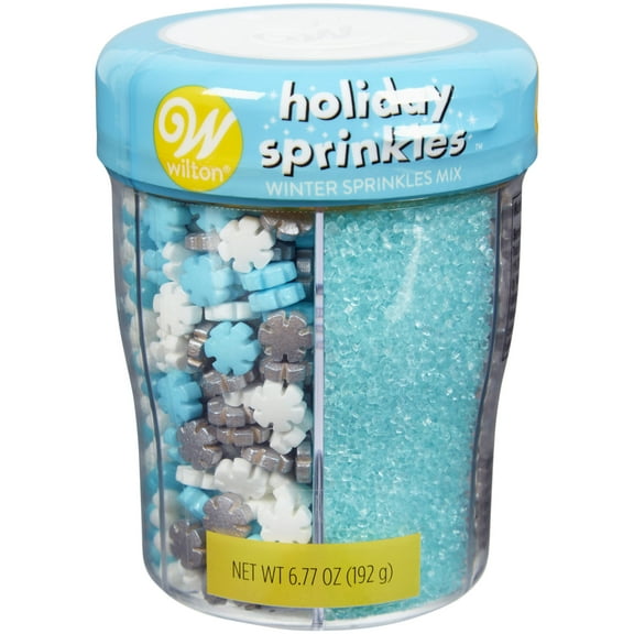 Wilton 6-Cell Dessert Sprinkles Mix of Sugar, Jimmies and Nonpareils, Silver, Blue & White, 6.77 oz.