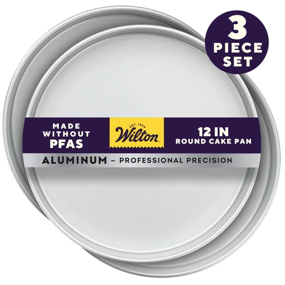 Wilton Aluminum Round Pan 12x2 Set of 3 for Layer Cakes & Cookie Cakes